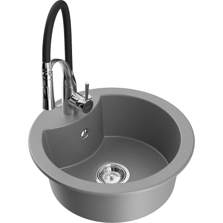 Mexen Diego fregadero de granito de 1 cubeta con grifo de cocina Aster, gris - 6512-71-73450-07