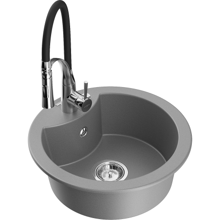 Mexen Diego granieten gootsteen 1-kommer met keukenkraan Aster, grijs - 6512-71-73450-07