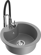 Mexen Diego fregadero de granito de 1 cubeta con grifo de cocina Aster, gris - 6512-71-73450-07