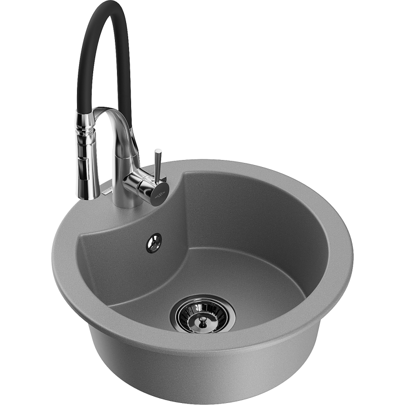 Mexen Diego fregadero de granito de 1 cubeta con grifo de cocina Aster, gris - 6512-71-73450-07-B