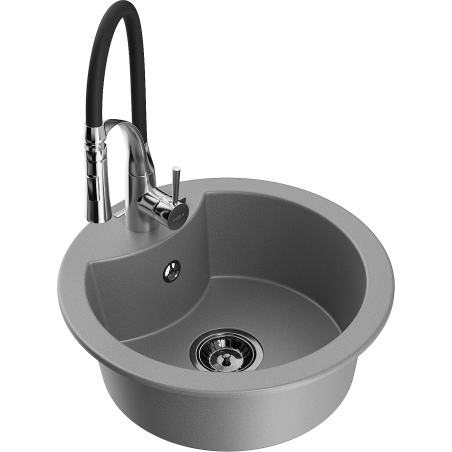 Mexen Diego 1-bowl granite sink with Aster kitchen tap, grey - 6512-71-73450-07-B