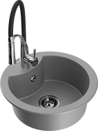 Mexen Diego fregadero de granito de 1 cubeta con grifo de cocina Aster, gris - 6512-71-73450-07-B