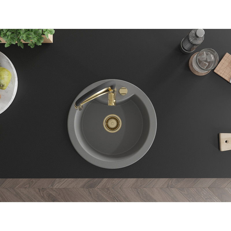 Mexen Diego lavello da cucina in granito a 1 vasca con rubinetto Aster, grigio - 6512-71-73450-57-G