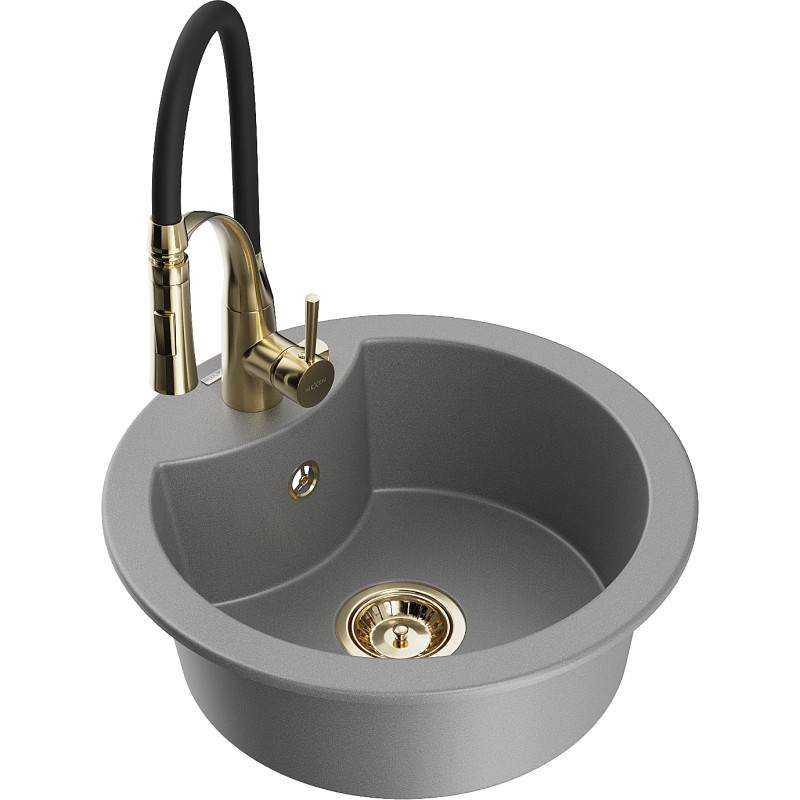 Mexen Diego 1-Kammer Granitspüle mit Küchenarmatur Aster, grau - 6512-71-73450-57-G