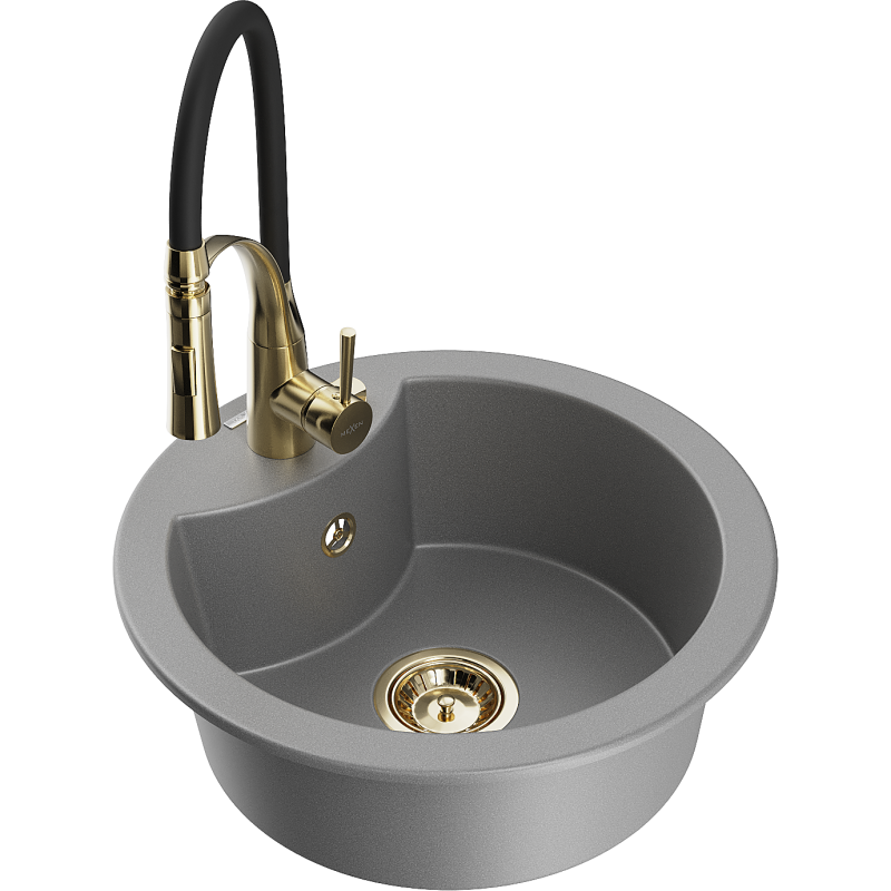 Mexen Diego fregadero de granito de 1 cubeta con grifo de cocina Aster, gris - 6512-71-73450-57-G