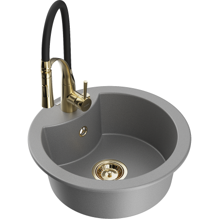Mexen Diego fregadero de granito de 1 cubeta con grifo de cocina Aster, gris - 6512-71-73450-57-G