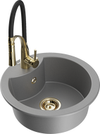 Mexen Diego fregadero de granito de 1 cubeta con grifo de cocina Aster, gris - 6512-71-73450-57-G