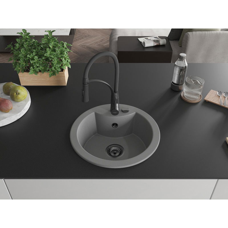 Mexen Diego 1-bowl granite kitchen sink with Aster tap, grey - 6512-71-73450-70-B