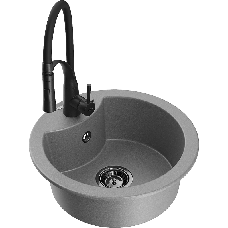 Mexen Diego lavello in granito a 1 vasca con rubinetto da cucina Aster, grigio - 6512-71-73450-70-B