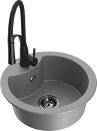 Mexen Diego fregadero de granito de 1 cuenca con grifo de cocina Aster, gris - 6512-71-73450-70-B