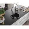 Mexen Diego granite sink single-bowl with Aster kitchen tap, black/silver metallic - 6512-73-73450-07