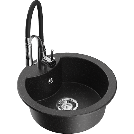 Mexen Diego lavello in granito a 1 vasca con rubinetto da cucina Aster, nero/metallico argento - 6512-73-73450-07