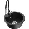 Mexen Diego granite sink single-bowl with Aster kitchen tap, black/silver metallic - 6512-73-73450-07