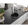 Mexen Diego Granitspüle 1-Becken mit Küchenarmatur Aster, schwarz/silber metallic - 6512-73-73450-07-B
