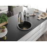 Mexen Diego granitische gootsteen 1-komorige met keukenuitloop Aster, zwart/zilveren metallic - 6512-73-73450-57-G