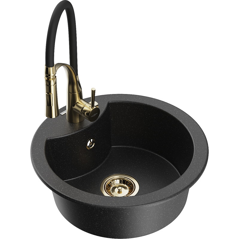 Mexen Diego fregadero de granito de 1 seno con grifo de cocina Aster, negro/plata metálico - 6512-73-73450-57-G