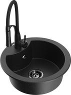 Mexen Diego granitdiskho med 1 basin med köksblandaren Aster, svart/silver metallic - 6512-73-73450-70-B