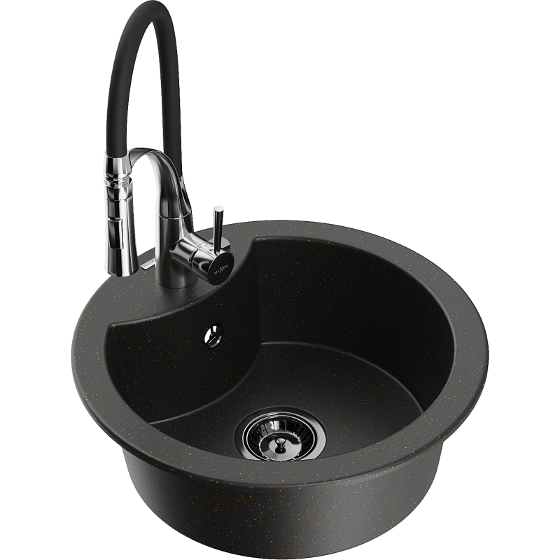 Mexen Diego Graniittinen 1-altaalla oleva keittiöallas Aster, musta/kulta metalli - 6512-75-73450-07-B