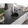 Mexen Diego granite sink single bowl with Aster kitchen tap, black/gold metallic - 6512-75-73450-70-B