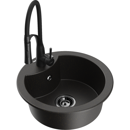 Mexen Diego lavello in granito a 1 vasca con miscelatore cucina Aster, nero/metallo dorato - 6512-75-73450-70-B