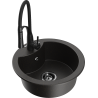 Mexen Diego granite sink single bowl with Aster kitchen tap, black/gold metallic - 6512-75-73450-70-B