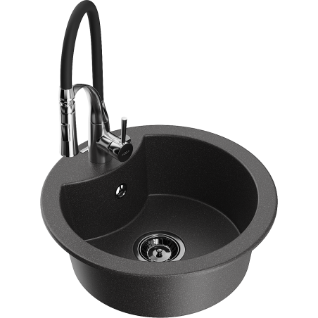 Mexen Diego 1-bowl granite sink with Aster kitchen tap, black speckled - 6512-76-73450-07-B