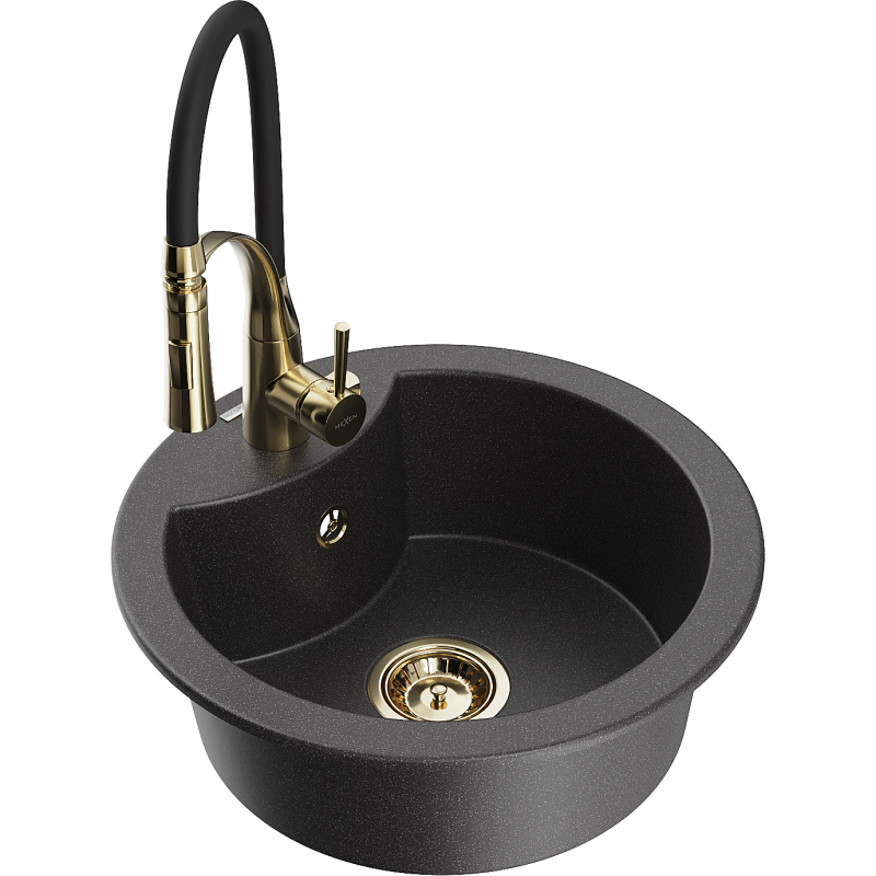 Mexen Diego granitdiskho med 1 facka och köksblandare Aster, svart stänkt - 6512-76-73450-57-G