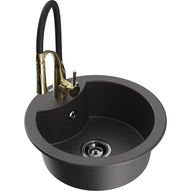 Mexen Diego granitdiskho med 1 fack och köksblandare Aster, svart med fläckar - 6512-76-73450-57-B