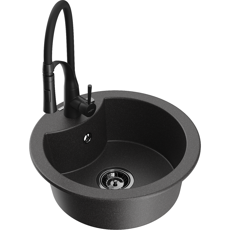 Mexen Diego fregadero de granito de 1 tazón con grifo de cocina Aster, negro moteado - 6512-76-73450-70-B