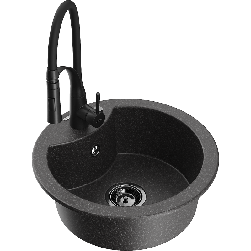 Mexen Diego lava-loiça de granito de 1 bacia com torneira de cozinha Aster, preto salpicado - 6512-76-73450-70-B