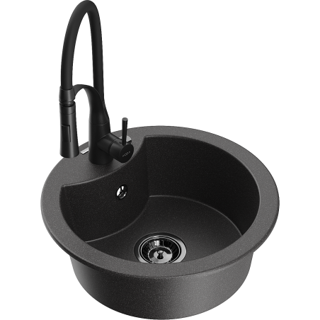 Mexen Diego 1-bowl Granite Sink with Aster Kitchen Tap, Black Speckled - 6512-76-73450-70-B