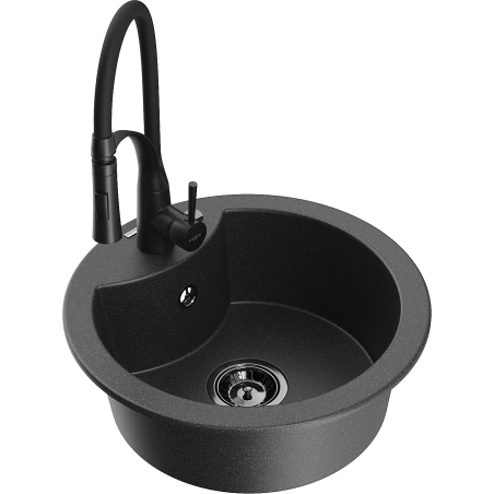 Mexen Diego fregadero de granito de 1 tazón con grifo de cocina Aster, negro moteado - 6512-76-73450-70-B