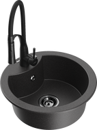 Mexen Diego fregadero de granito de 1 tazón con grifo de cocina Aster, negro moteado - 6512-76-73450-70-B