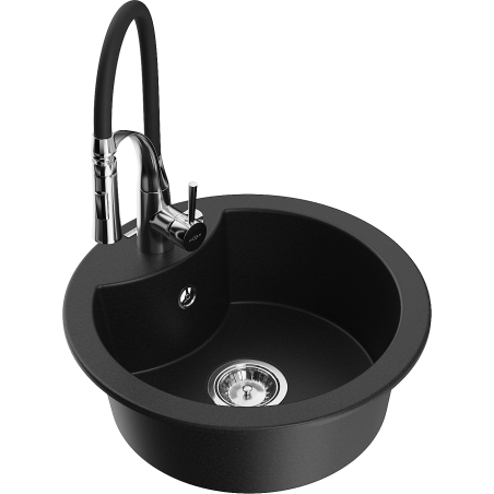 Mexen Diego fregadero de granito de 1 cámara con grifo de cocina Aster, negro - 6512-77-73450-07