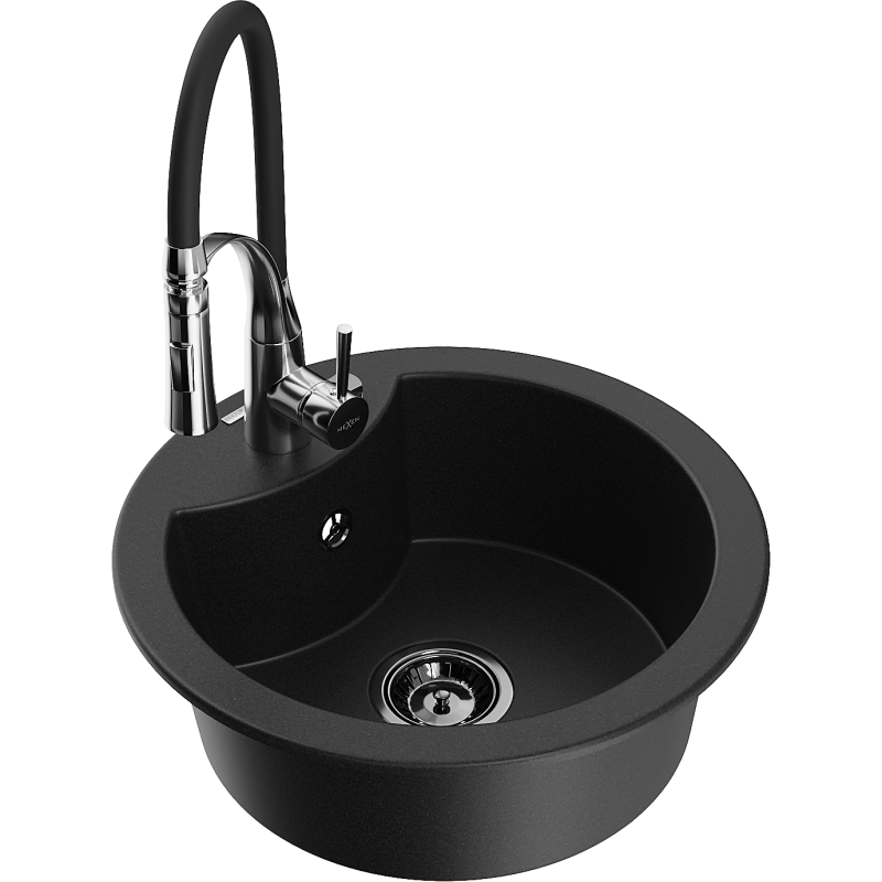 Mexen Diego fregadero de granito de 1 seno con grifo de cocina Aster, negro - 6512-77-73450-07-B