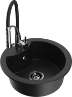 Mexen Diego granite kitchen sink 1-bowl with Aster kitchen tap, black - 6512-77-73450-07-B