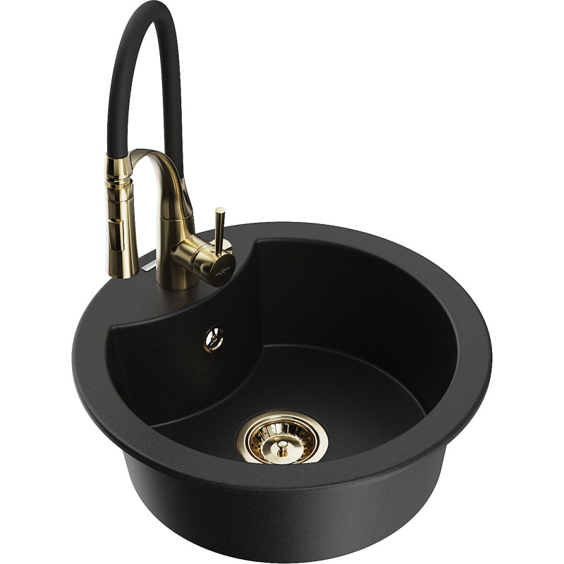 Mexen Diego fregadero de granito de 1 seno con grifo de cocina Aster, negro - 6512-77-73450-57-G