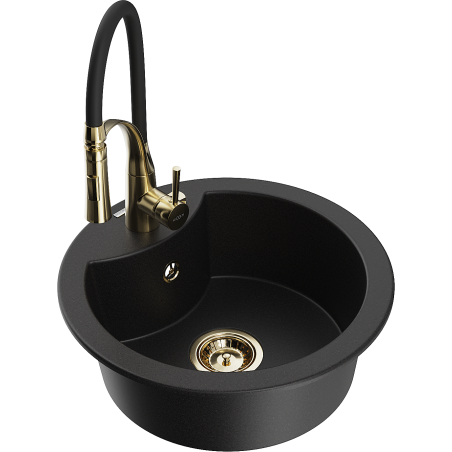 Mexen Diego fregadero de granito de 1 cámara con grifo de cocina Aster, negro - 6512-77-73450-57-G