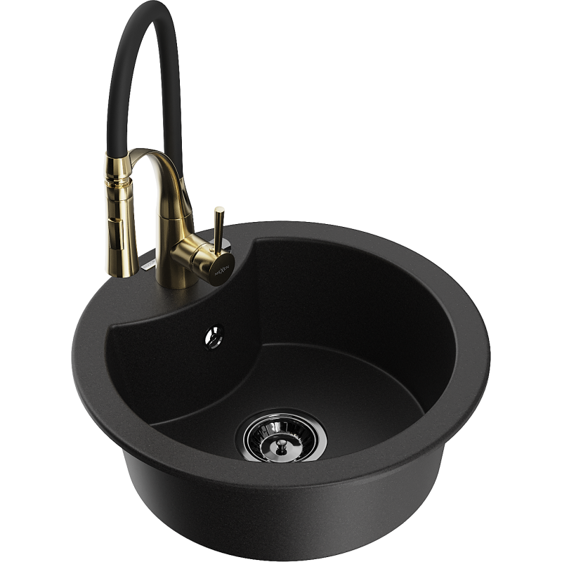 Mexen Diego fregadero de granito de 1 compartimento con grifo de cocina Aster, negro - 6512-77-73450-57-B