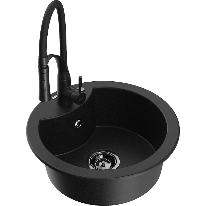 Mexen Diego fregadero de granito de 1 seno con grifo de cocina Aster, negro - 6512-77-73450-70-B