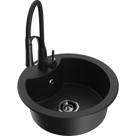 Mexen Diego 1-bowl granite kitchen sink with Aster tap, black - 6512-77-73450-70-B