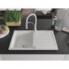 Mexen Bruno granite sink 1-bowl with drainer and Aster kitchen tap, white - 6513-20-73450-02