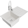 Mexen Bruno granite sink 1-bowl with drainer and Aster kitchen tap, white - 6513-20-73450-02