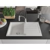 Mexen Bruno 1-bowl granite kitchen sink with drainer and Aster kitchen faucet, white - 6513-20-73450-07