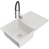 Mexen Bruno fregadero de granito de 1 cubeta con escurridor y grifo de cocina Aster, blanco - 6513-20-73450-07