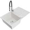 Mexen Bruno granite sink 1-bowl with drainer and Aster kitchen tap, white - 6513-20-73450-07
