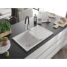 Mexen Bruno granite sink 1-bowl with drainer and Aster kitchen tap, white - 6513-20-73450-07