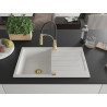 Mexen Bruno fregadero de granito de 1 cuba con escurridor y grifo de cocina Aster, blanco - 6513-20-73450-57-G
