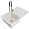 Mexen Bruno fregadero de granito de 1 cuba con escurridor y grifo de cocina Aster, blanco - 6513-20-73450-57-G