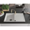 Mexen Bruno 1-bowl granite sink with drainer and Aster kitchen tap, white - 6513-20-73450-57-B